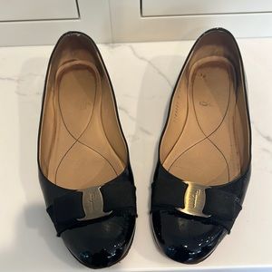Salvatore Ferragamo Black Flats with Gold Accent